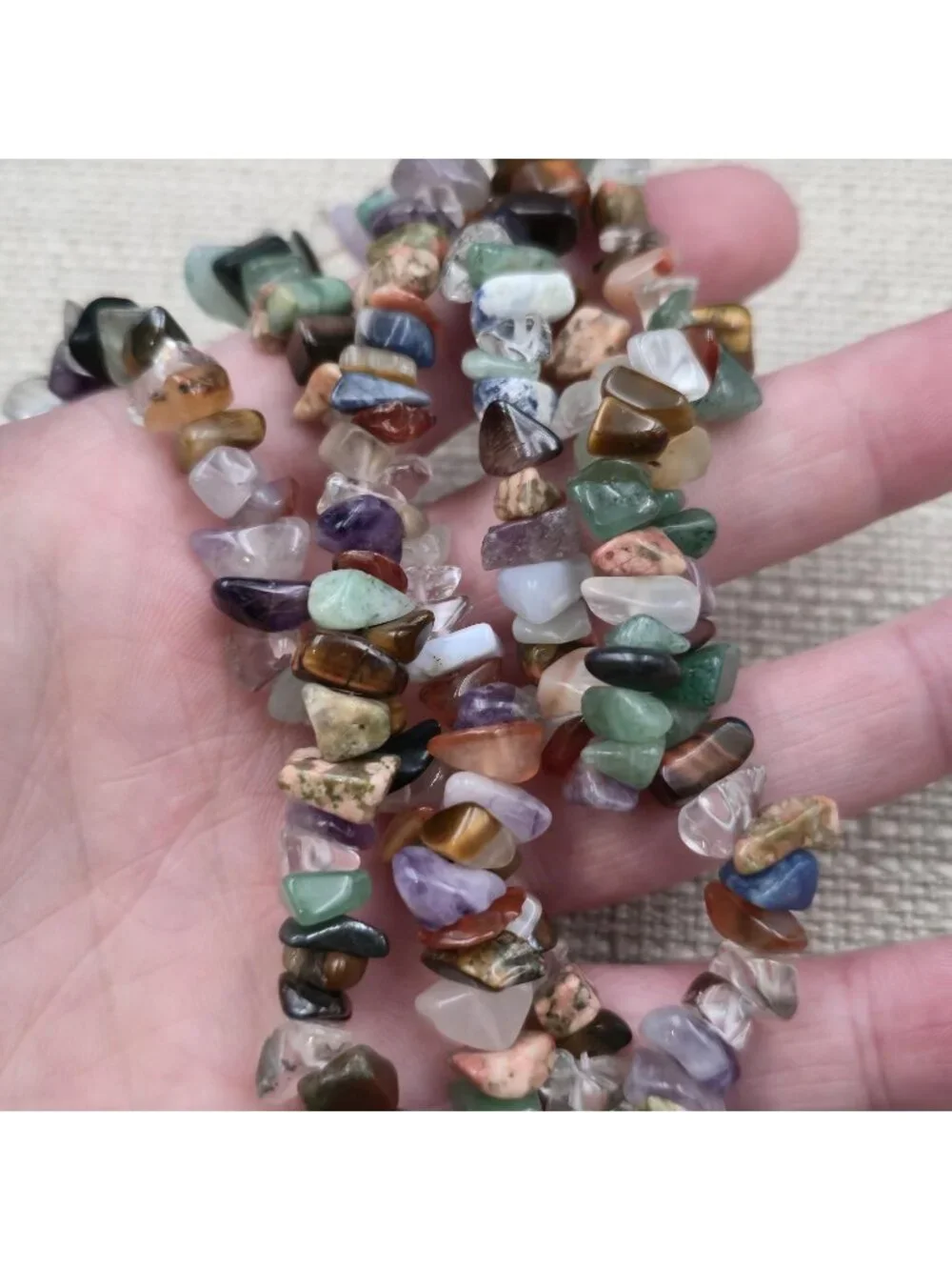 Polished Mixed Stone Tumbled Pebble Strand Necklace - 16" Slip On B1198 - Picture 3 of 5